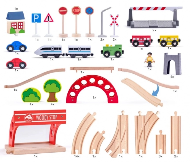 Woody treinbaan met elektrische set
