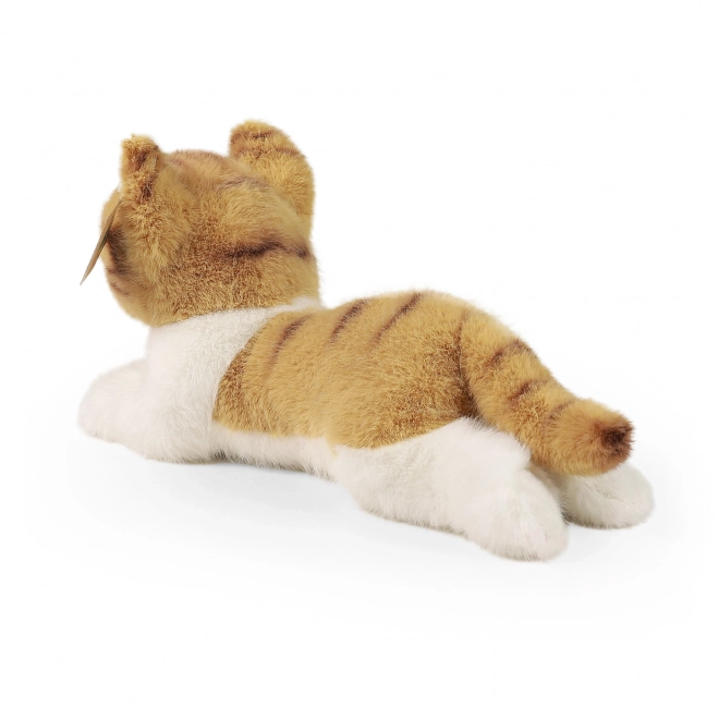 Pluchen kat liggend bruin-wit Eco-Friendly