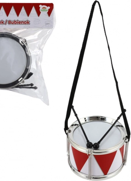 Plastic trommeltje met draagriem en stokjes