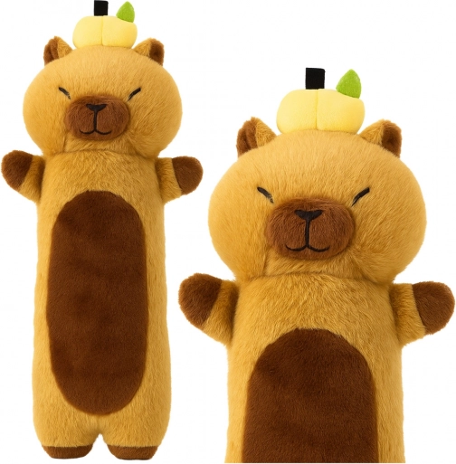 Pluchen capibara met fruit langwerpig kussen 45 cm
