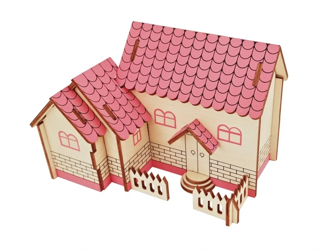 Woodcraft Houten 3D puzzel Paarse huis