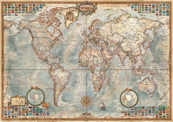 Puzzel Oude politieke wereldkaart 1500 stukjes EDUCA