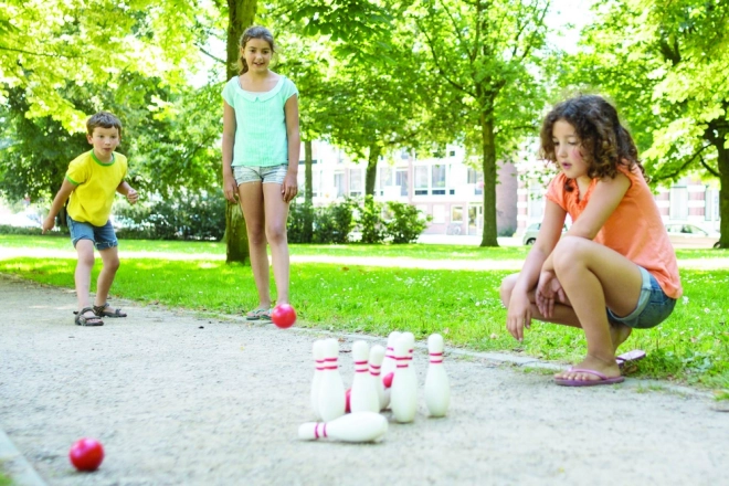 Houten bowlingset – rood en wit