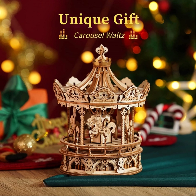Carrousel met paarden - muziekdoosje - 3D houten bouwpakket