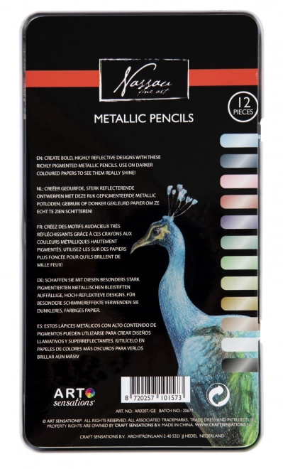 Metallic kleurpotloden in een blikken doos