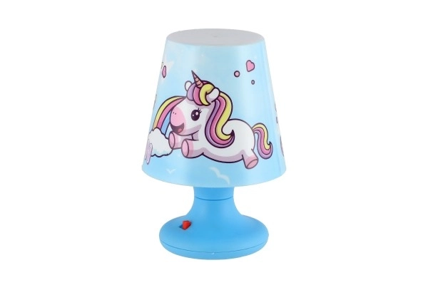 Mini lampje met eenhoorn voor op tafel, kunststof 8,5x11cm op batterijen, 3 kleuren
