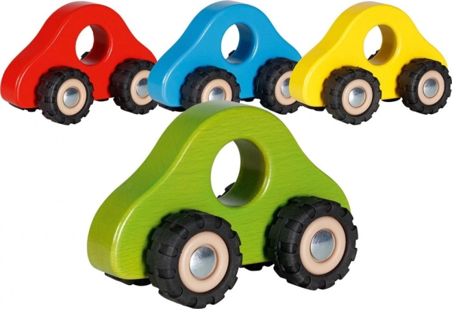 Houten handautootje met rubberen wieltjes