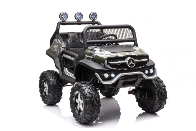 Elektrische kinderauto Unimog S in camouflagekleur