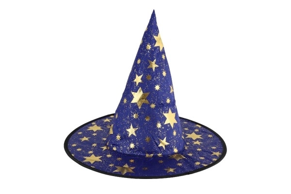 Heksenhoed voor kinderen diameter 38 cm blauw-goud in zakje carnaval