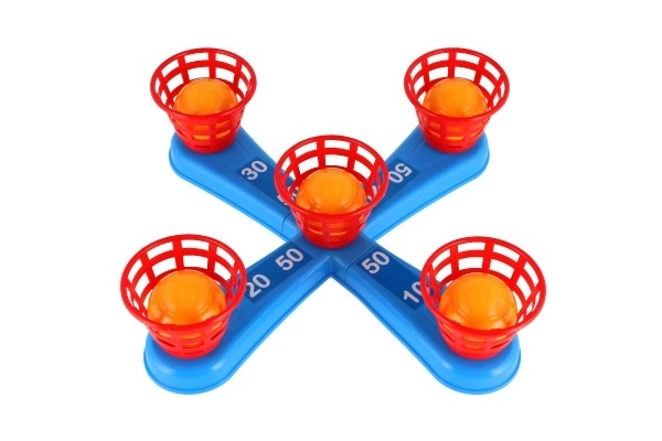 Gooi spel plastic kruis met ringen + mandjes met balletjes in net