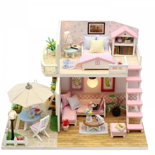 Houten poppenhuis met LED-verlichting