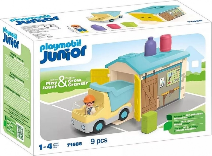 Set met figuur Junior – vrachtwagen met garage en vormensorteerder