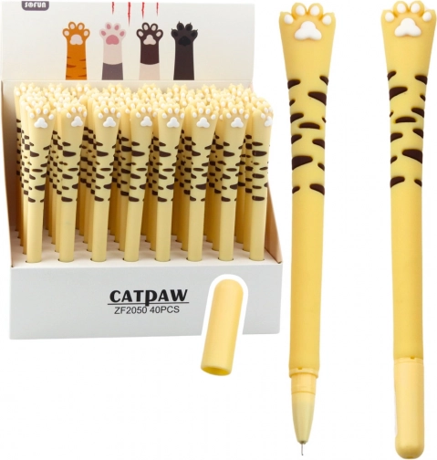 Gelpen Kattenpoot blauwe inkt gele strepen 16,5 cm