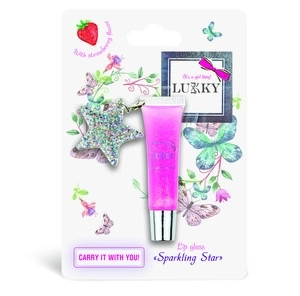 Lukky glinsterende lipgloss met hanger, aardbeiensmaak