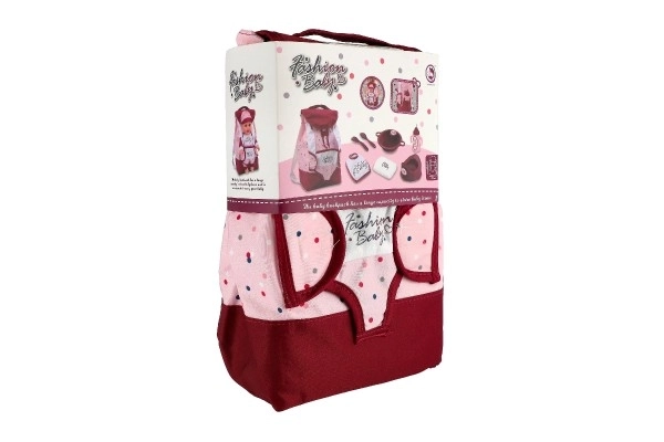 Rugzak met draagzak voor pop stof 17x26cm met accessoires voor pop in zak