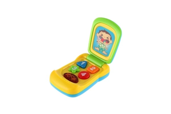 Mobiele telefoon plast 14cm op batterijen met geluid en licht op kaart 11x20x5,5cm 18m+