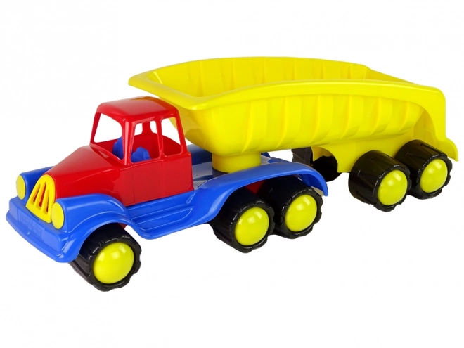 Grote gele vrachtwagen met aanhanger 45 cm