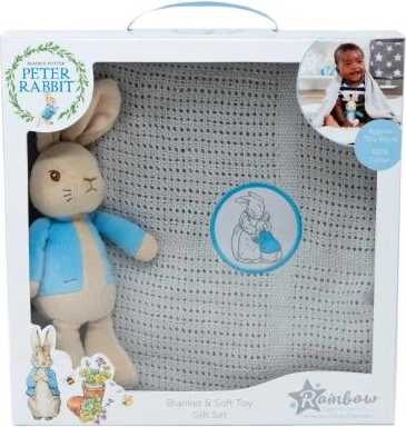 Cadeauset KONIJNTJE PIETER met gebreid dekentje