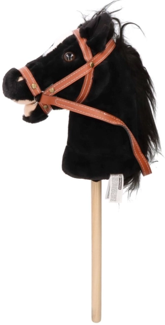 Hobby paard Baron, zwart pluche paard op stok met geluiden