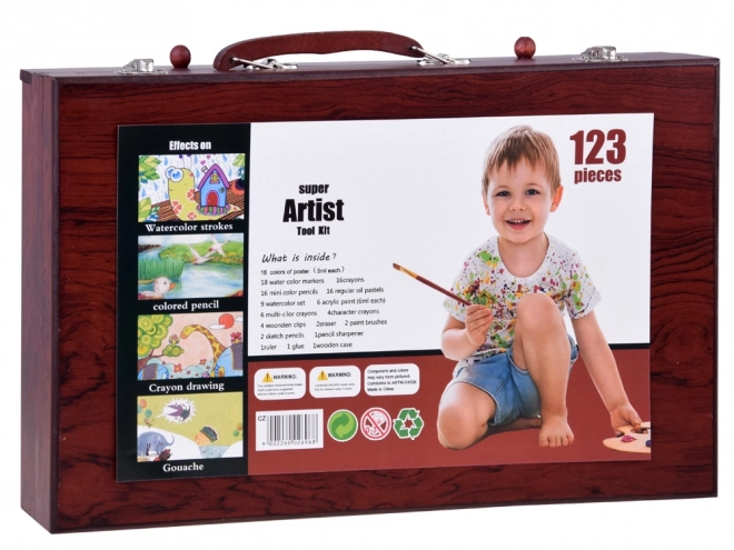 Houten kunstset met koffertje en accessoires