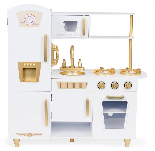 Grote houten keuken voor kinderen, wit en goud, ECOTOYS