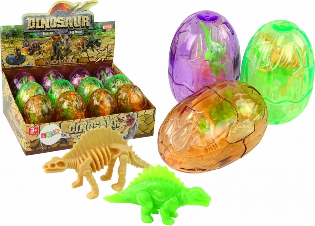 Groot transparant dinosaurus-ei met 2 figuurtjes, 9 cm