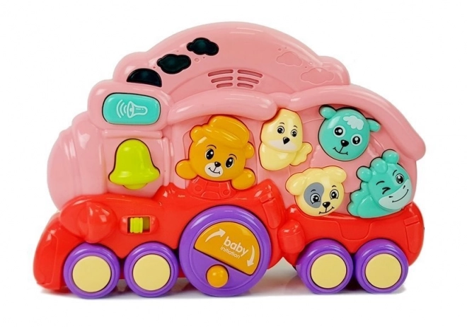 Interactieve roze locomotief met dieren en lichteffecten