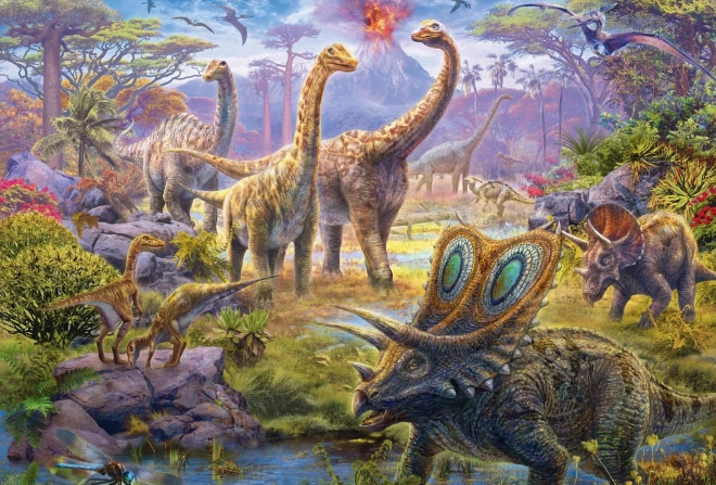 SCHMIDT Puzzel Dinosauriërs 4-in-1 in metalen koffer (60,60,100,100 stukjes)