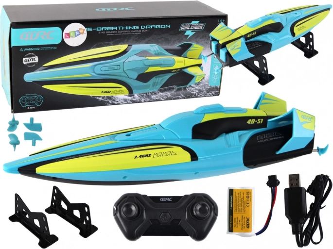 RC motorboot 2.4G geel‑turkoois, waterdicht met afstandsbediening