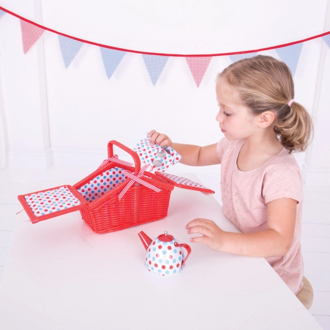 Bigjigs Toys Gestippeld Theeservies in Picknickmand