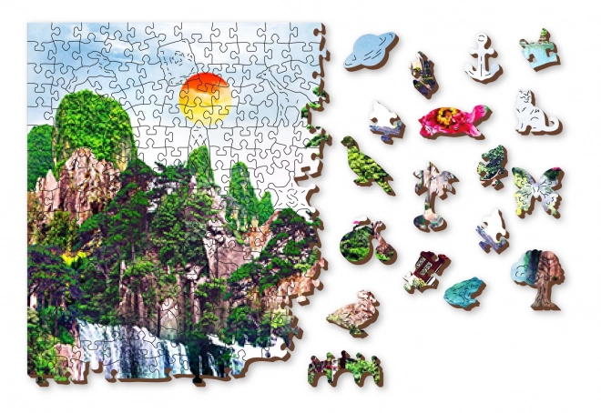 Houten puzzel Watervallen in de Japanse tuin