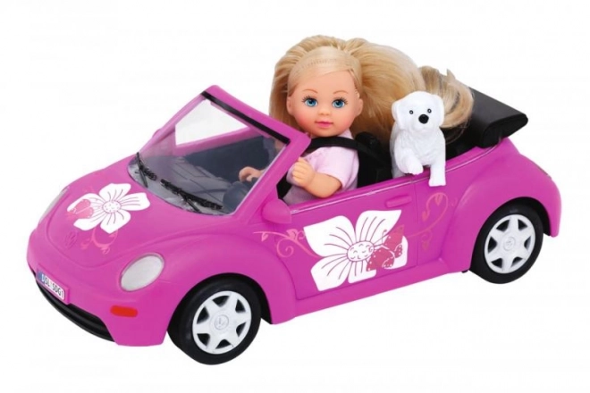 Poppen Evička met auto New Beetle