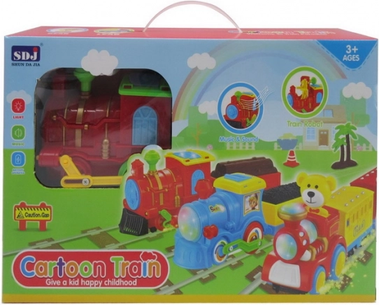 Interactieve locomotief voor kinderen 3+ met lichten, geluiden en bewegende onderdelen, 2 wagons en accessoires