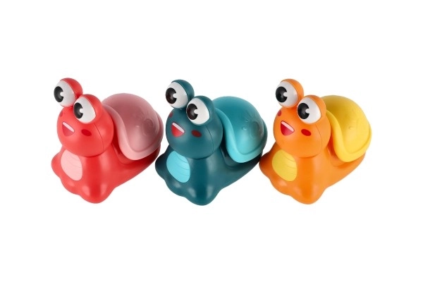 Slak Druk en Rijd plastic 8cm met opwindmechanisme 3 kleuren 12 stuks in doos