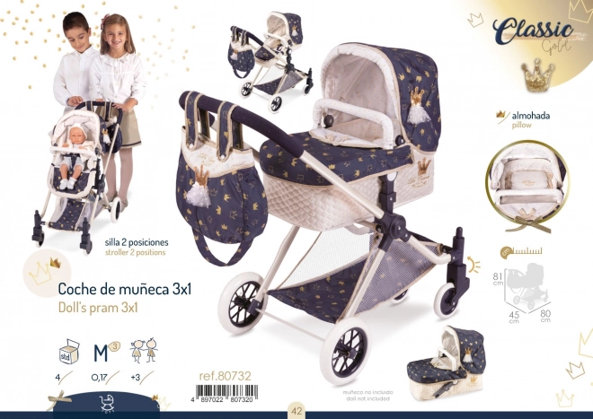 DeCuevas 80732 Poppenwagen 3 in 1 XL met Tas Classic Gold 2020 - 81 cm