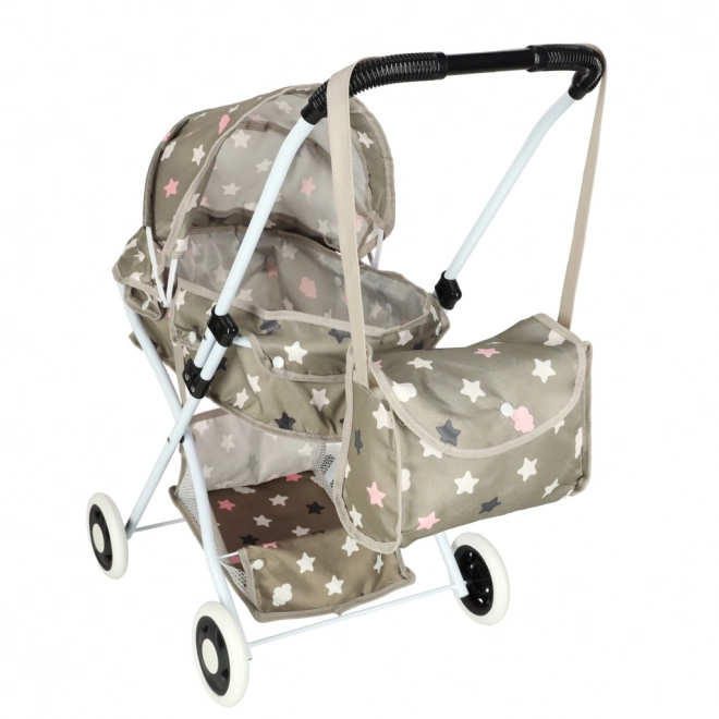 Kinderwagen voor poppen met tas en sterren