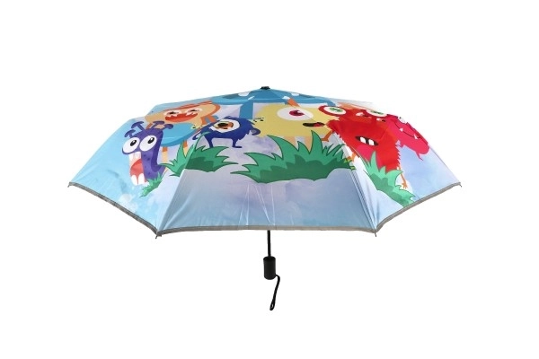 Paraplu Monster opvouwbaar automatische stof/metaal 28cm blauw in zakje