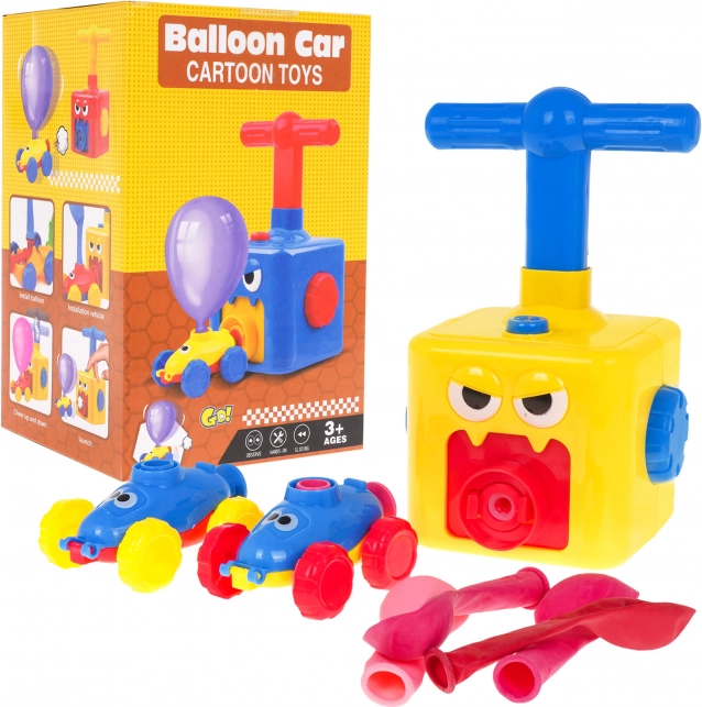 Set van 2 autootjes met ballonaandrijving voor kinderen 3+ met handpomp