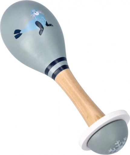 Houten maraca met zeehond voor kinderen 16 × 5 cm