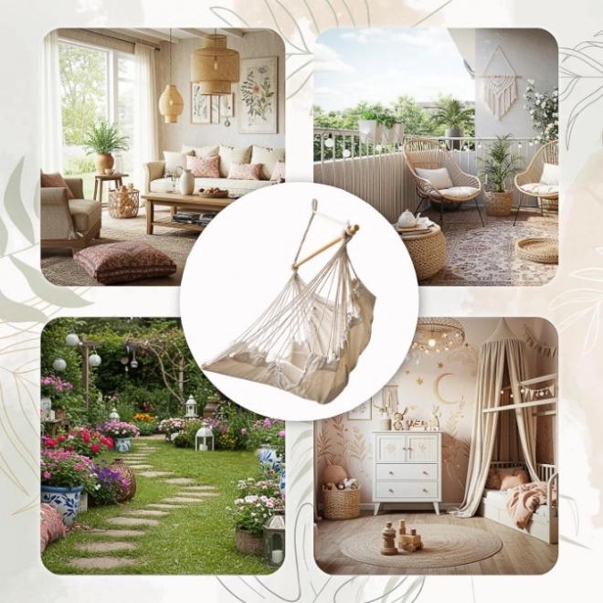 Braziliaanse hangstoel met voetensteun 130 cm beige