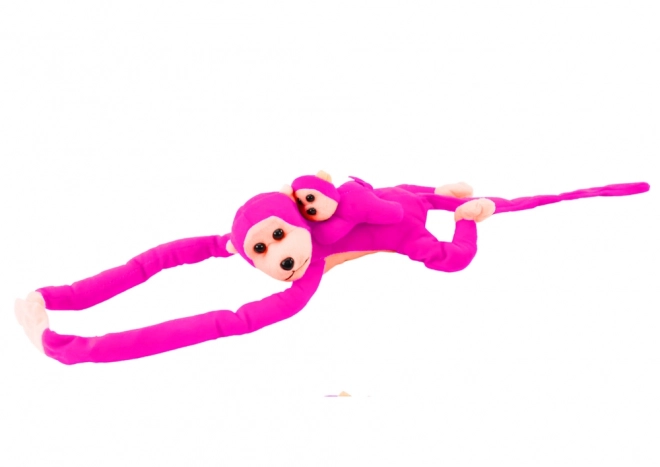 Plooierige aap met jong in roze kleur 90 cm