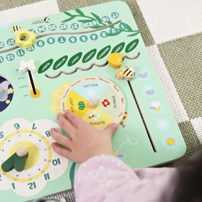 Houten educatieve kalender in het Engels