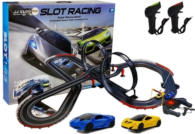 Reusachtige racebaan met twee loopings 1:43 met verlichting, lengte 1020 cm