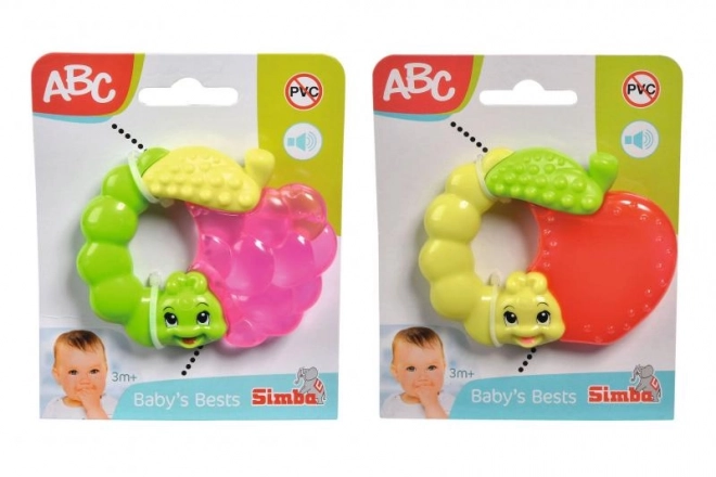 Bijtring in de vorm van een rups met fruit