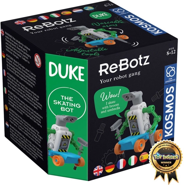Robotisch speelgoed Duke op een skateboard van Kosmos