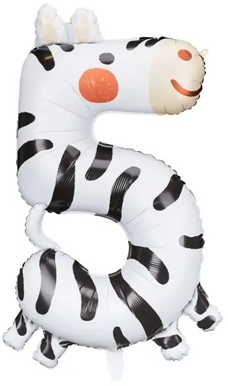 Folie verjaardagsballon nummer 5 - Zebra 68 x 98 cm