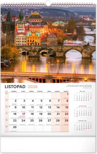 Muurkalender Praag 2026