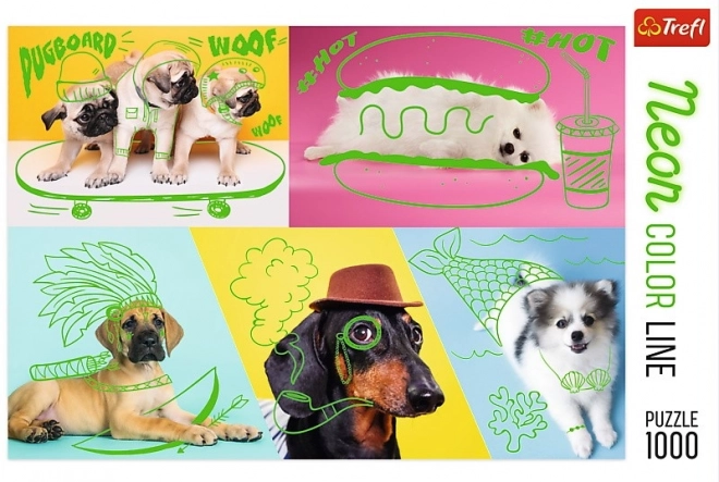 Puzzel 1000 stuks Neon Color Line - Gekke honden