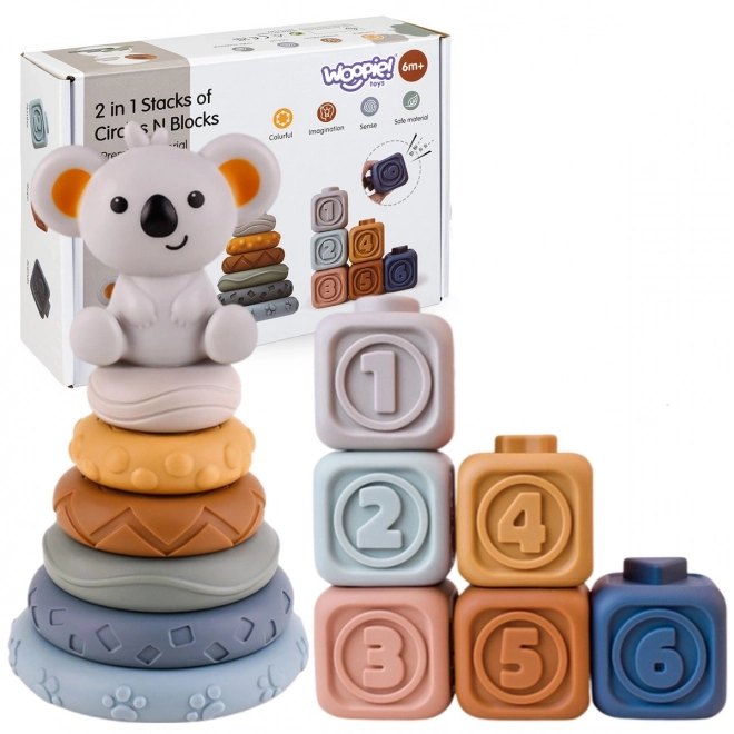 Woopie Baby zachte rubberen sensorische blokken 3-in-1 set Teddybeer