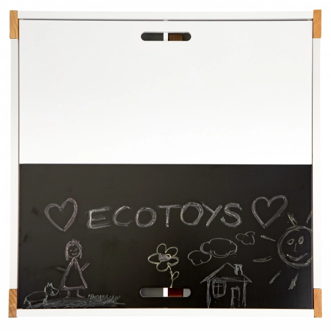 ECOTOYS Houten kindertafel met bord en twee stoeltjes